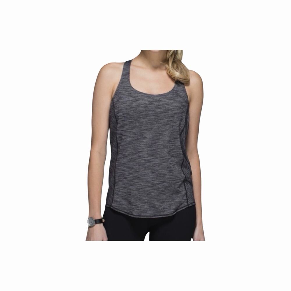 Lululemon Heathered Black Gray Strappy Racerback Tank Top Built In Bra Yoga Run